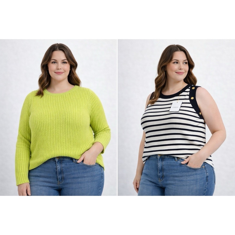 Womens XL Tops Lot Talbots Green Sweater Who What‎ Wear Striped Sleeveless